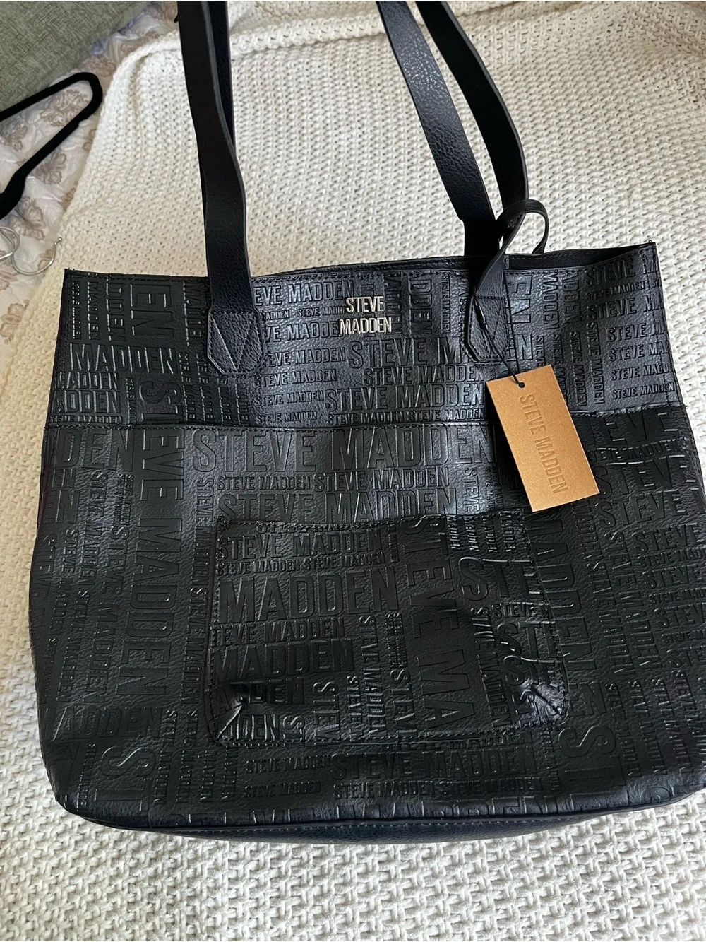 NWT Steve Madden Black Embossed Tote with Makeup bag & Coin Purse Travel Vacay